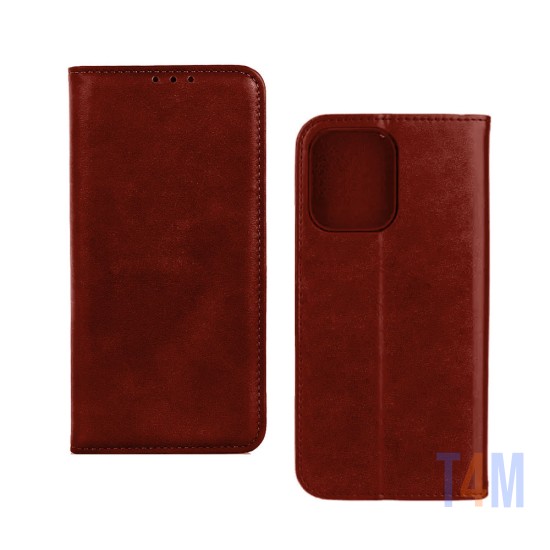 Leather Flip Cover with Internal Pocket for Apple iPhone 15 Pro Brown